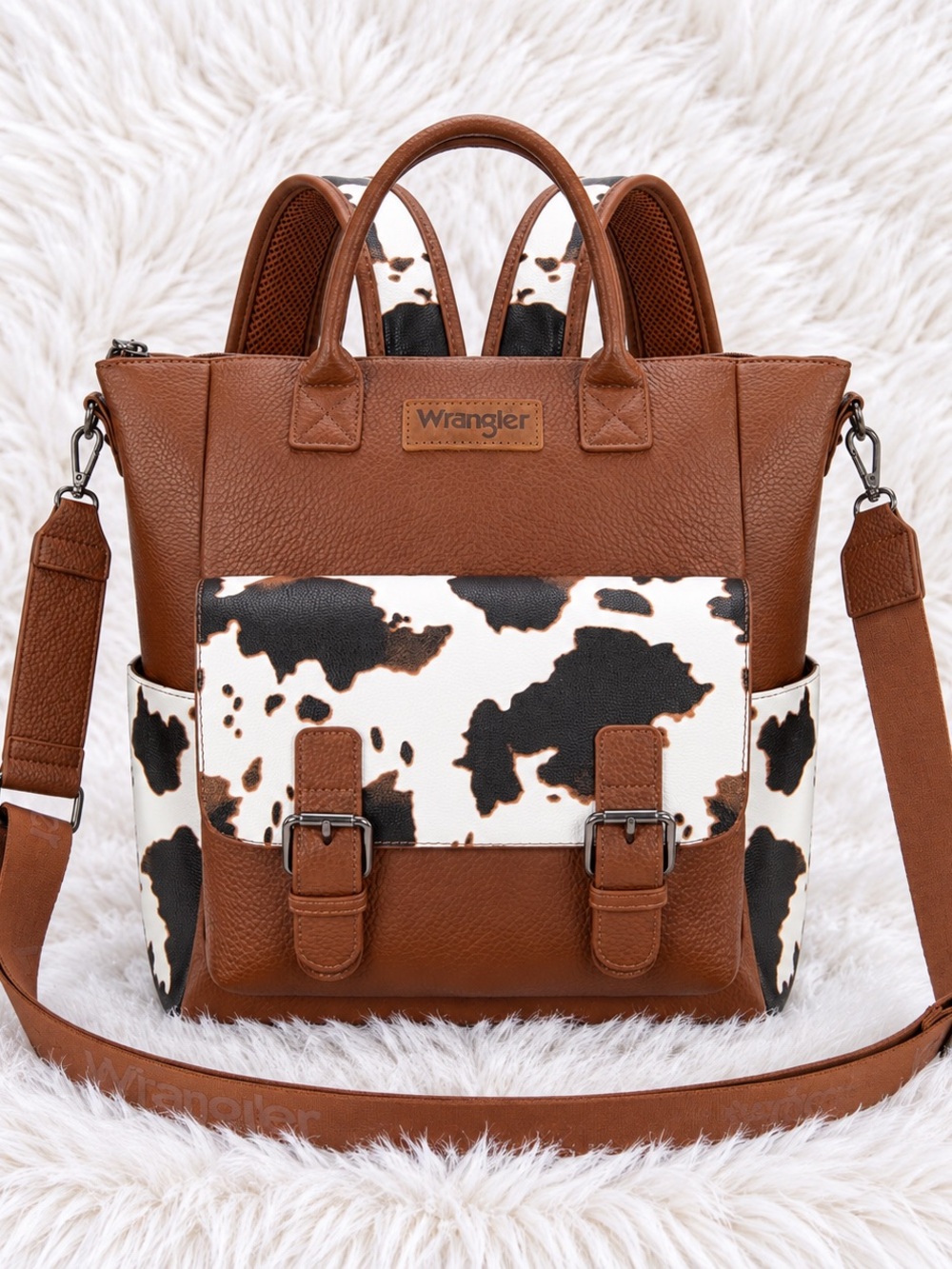 NWT Wrangler Cow Print Convertible Tote Backpack – Brown